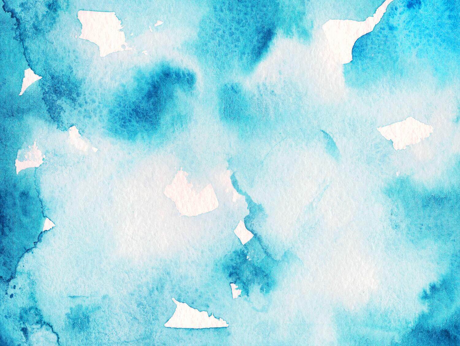 Blassblaue Wasserfarbe auf Papier mit weißen Stellen